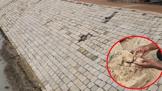 হাতের চাপেই ভেঙে যাচ্ছে নদীর পাড় রক্ষা বাঁধের ব্লক