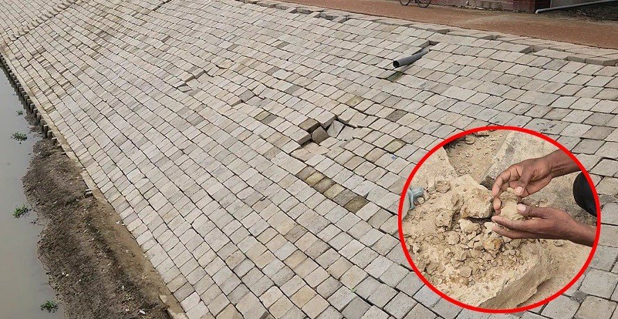 হাতের চাপেই ভেঙে যাচ্ছে নদীর পাড় রক্ষা বাঁধের ব্লক