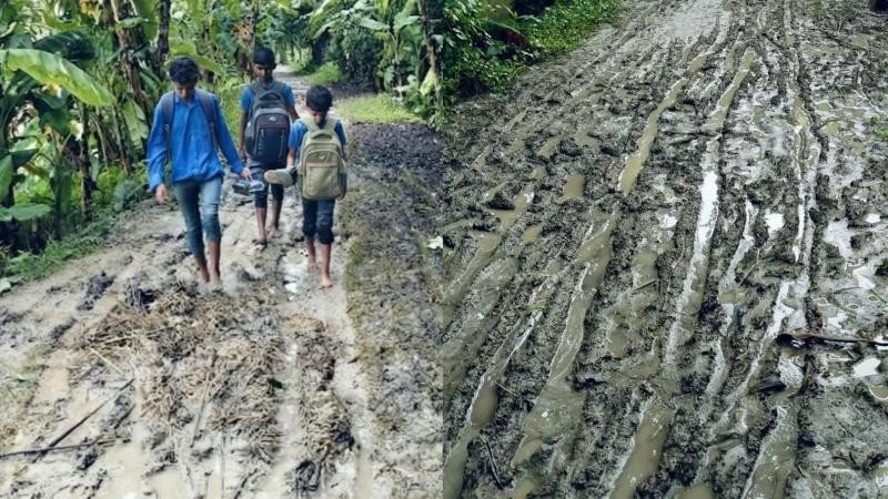 নগরকান্দায় কাঁচা রাস্তায় দুর্ভোগ, ইটের রাস্তার আশায় শতাধিক পরিবার 