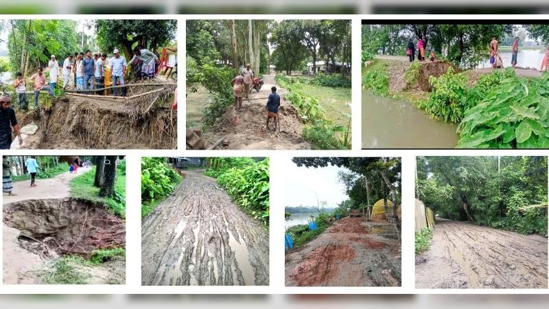 সরিষাবাড়ীতে টানা বর্ষণে ক্ষতিগ্রস্ত সড়কগুলোতে দুর্ভোগ কমাতে ব্যক্তিগত উদ্যোগে মেরামত