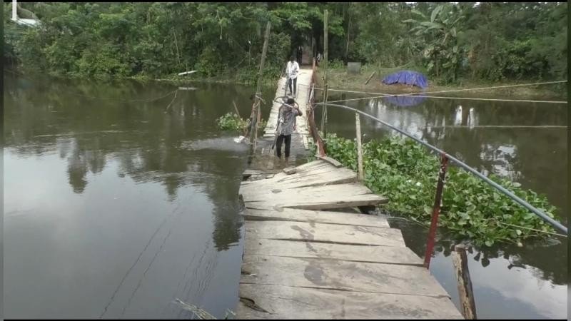 ৫৫ বছর ধরে বাঁশের সাঁকোয় জীবনবাজি রেখে পারাপার