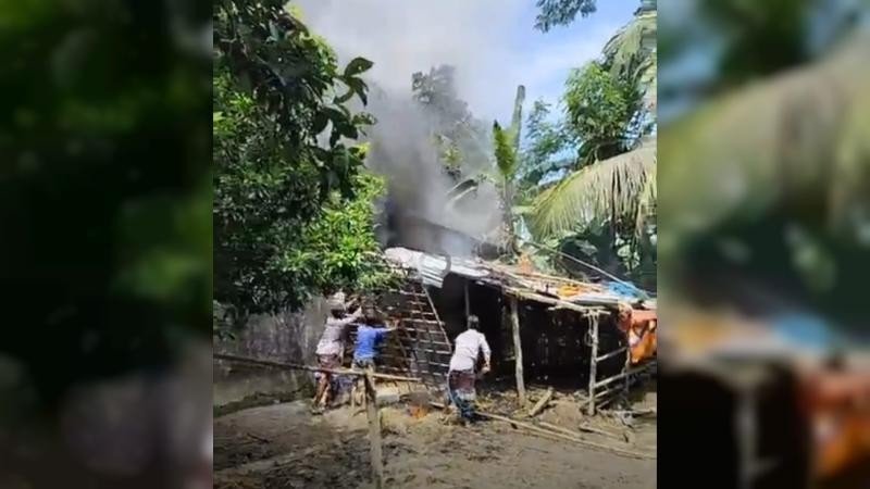 ঢাকায় স্বামী কর্তৃক স্ত্রীকে কুপিয়ে  হত্যা, দশমিনায় মানববন্ধন শেষে ঘর পুড়িয়ে দিয়েছে জনতা