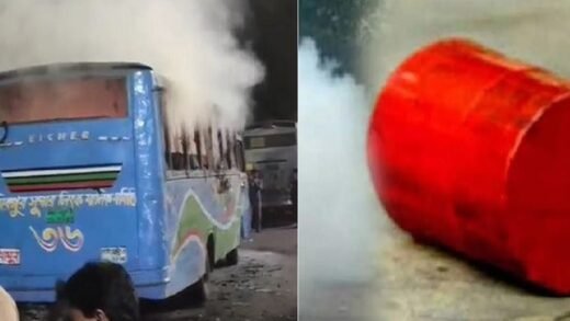 রাজধানীর বিভিন্ন স্থানে ককটেল বিস্ফোরণ, থানার সামনে বাসে আগুন