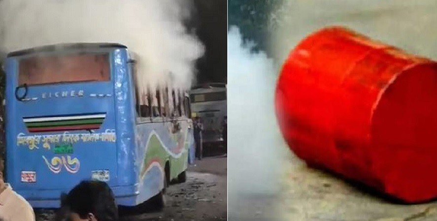 রাজধানীর বিভিন্ন স্থানে ককটেল বিস্ফোরণ, থানার সামনে বাসে আগুন