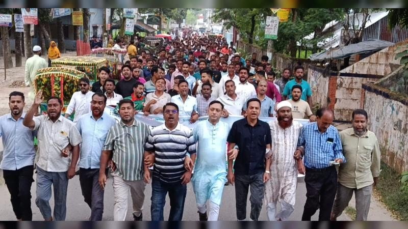 নন্দীগ্রামে উপজেলা যুবদলের বিক্ষোভ মিছিল