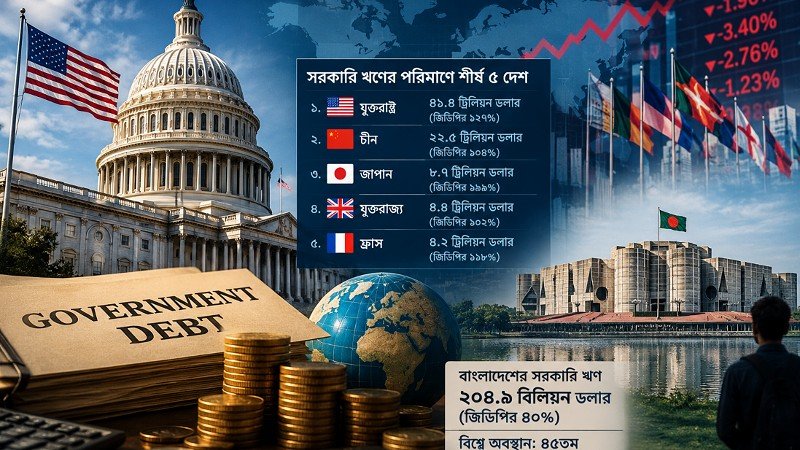 সরকারি ঋণে বিশ্বে শীর্ষে যুক্তরাষ্ট্র, বাংলাদেশের অবস্থান ৪৫তম